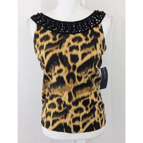 NWT! JONES NEW YORK SIGNATURE! GINGERNUT LEOPARD, BLACK CROCHET TOP, TANK! SZ S - Picture 2 of 8